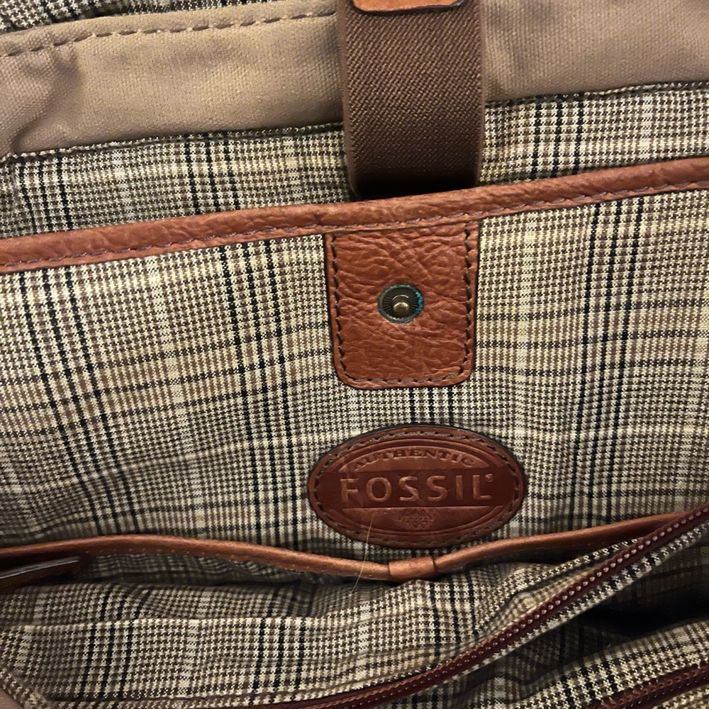 Classic Brown Leather and Tan Canvas Messenger Bag - Picture 3 of 3